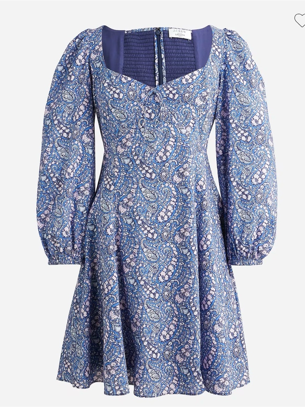 J. Crew Size 6 Sweetheart Long-sleeve Mini Dress in Liberty Bourton Bloom Fabric